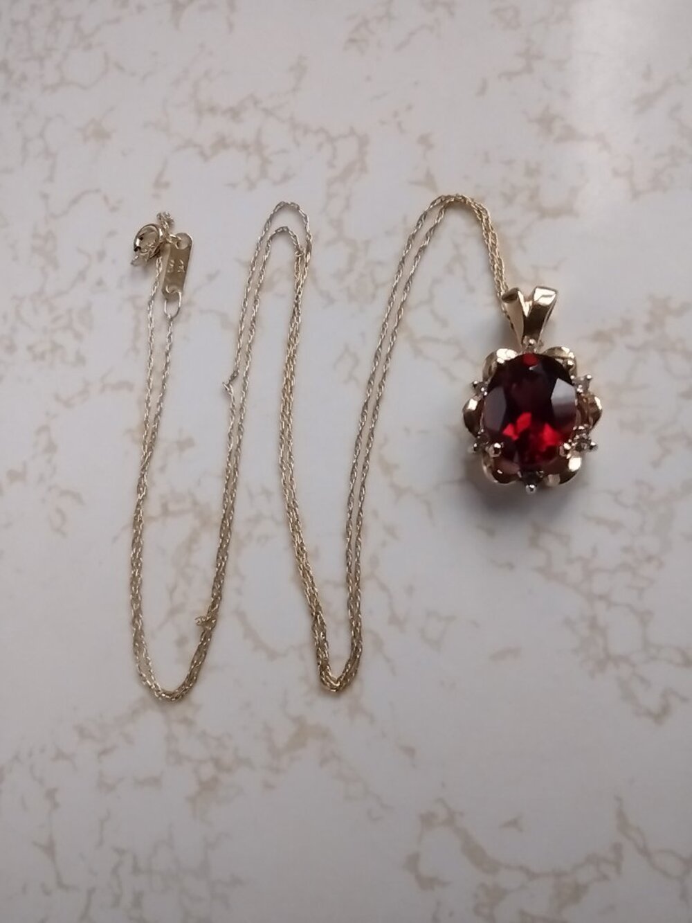 14K Gold Deep Red Garnet Necklace